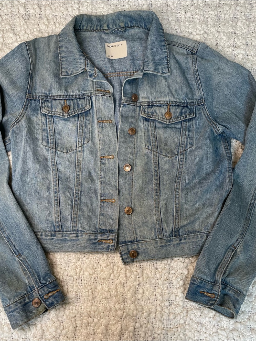 ASOS Distressed Wash Blue Denim Jean Jacket - Women's Trucker Style Size 10 US